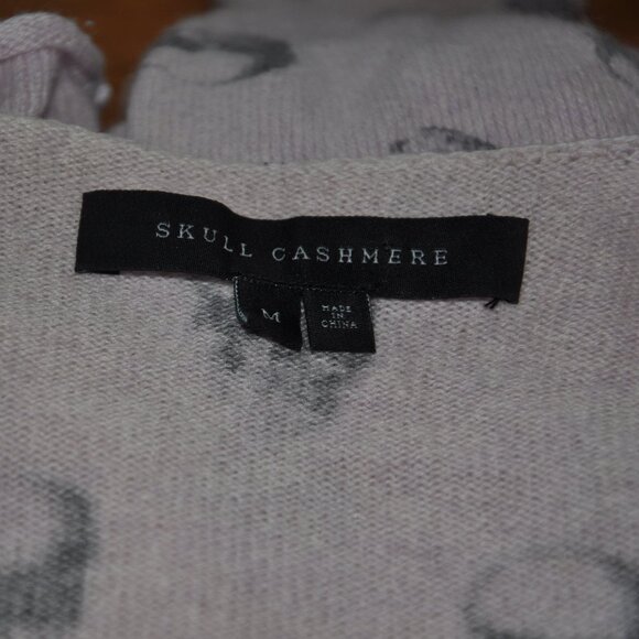 Skull Cashmere All Over Print 100% Cashmere Dusty Rose Pink V Neck Sweater M - Picture 7 of 8